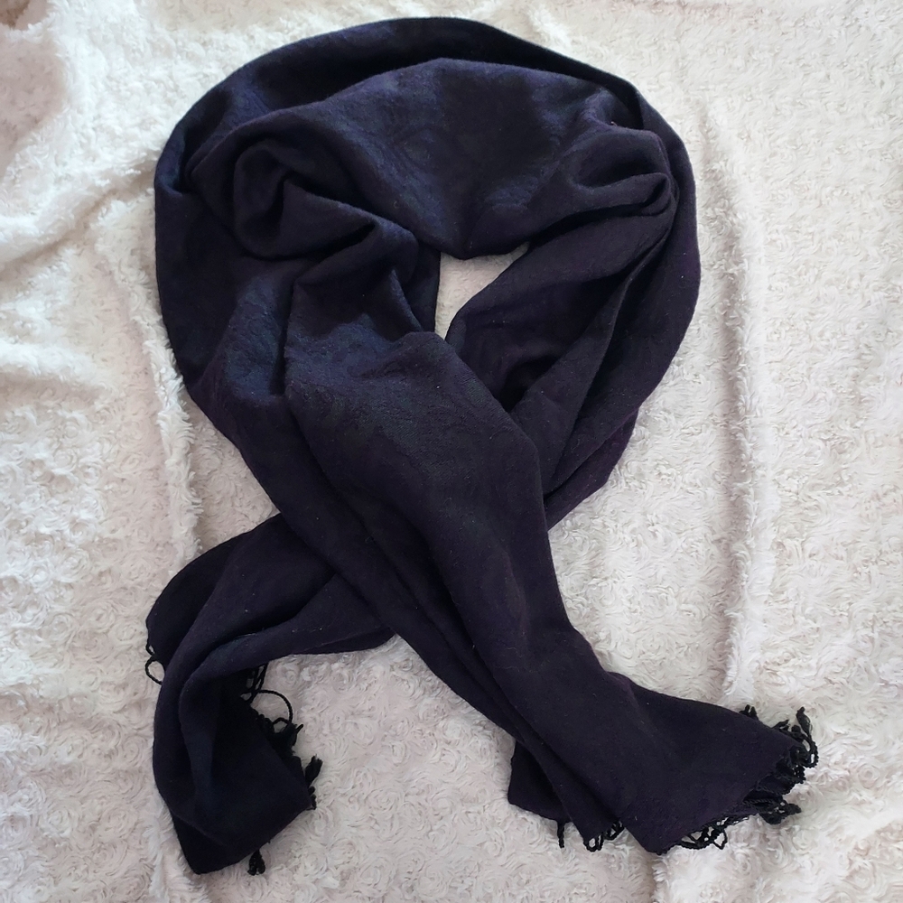 Fashion Shawl Wrap Black with Purple Damask design with tassels 60" Moody Goth